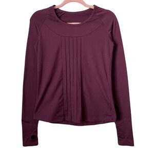 Oiselle Long Sleeve Running Top Womens 04 Small Burgundy Pleated Thumbholes
